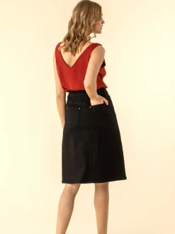 Zwart - Roman A-Line Knee Length Denim Skirt