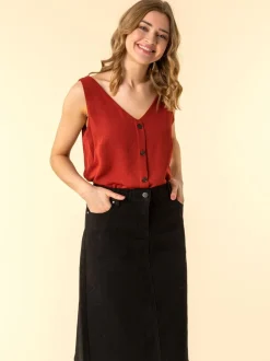 Zwart - Roman A-Line Knee Length Denim Skirt