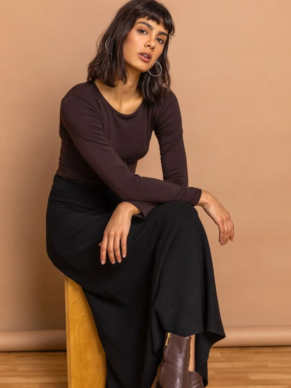 Zwart - Roman gebreide Midi stretchy rok