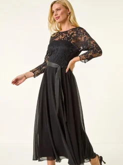 Zwart - Roman Petite Lace Contrast Bodice Dress