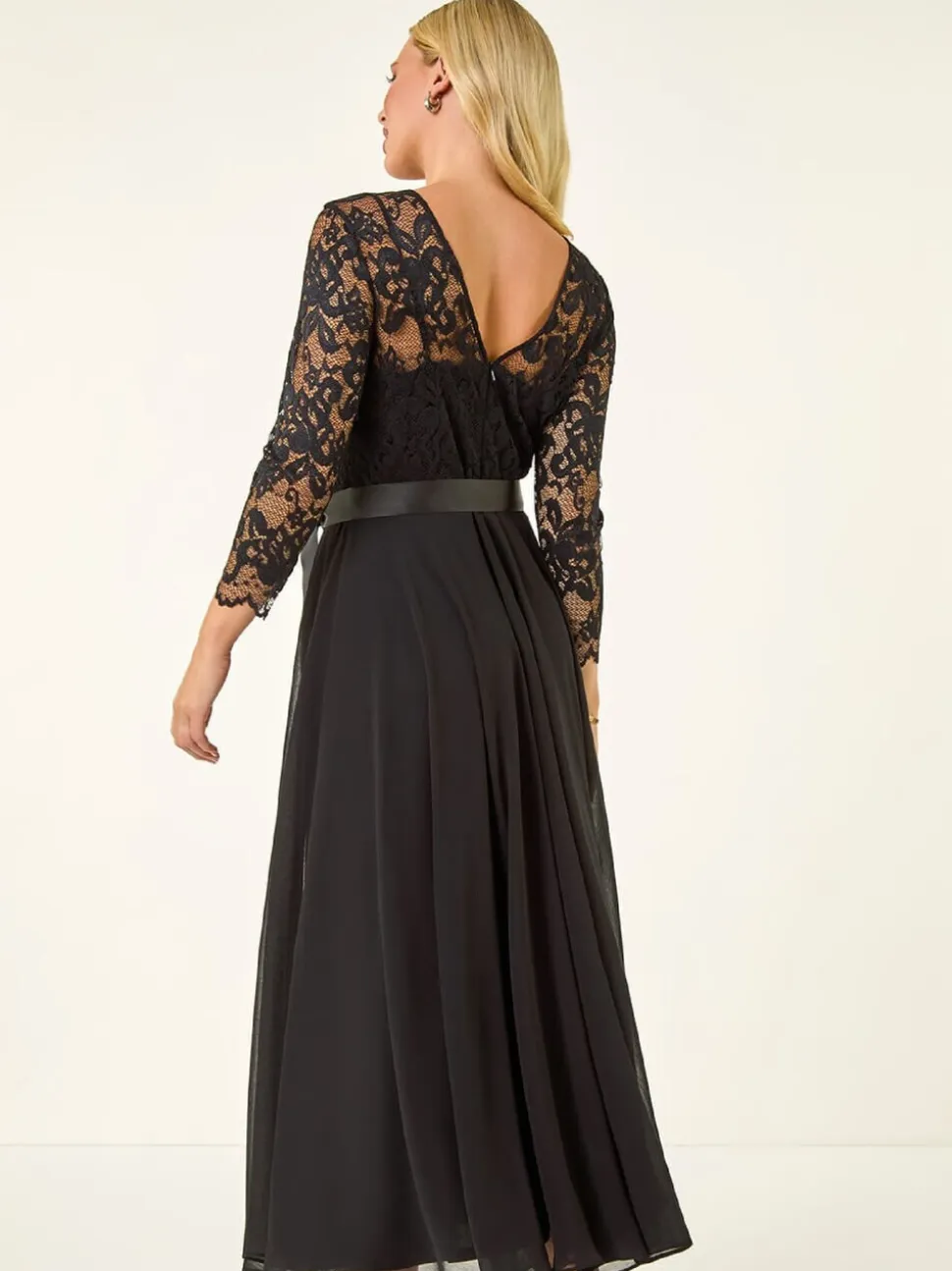 Zwart - Roman Petite Lace Contrast Bodice Dress