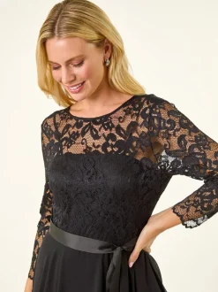 Zwart - Roman Petite Lace Contrast Bodice Dress