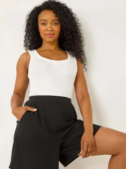 Zwart - Roman Petite Linen Mix Elastic Waist Shorts