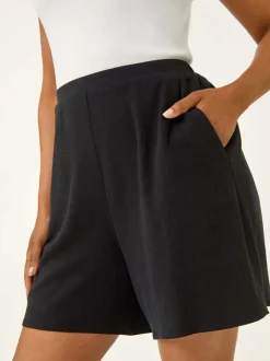 Zwart - Roman Petite Linen Mix Elastic Waist Shorts