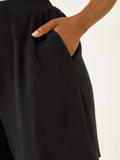 Zwart - Roman Petite Linen Mix Elastic Waist Shorts