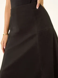 Zwart - Roman Petite Suede A-Line Skirt