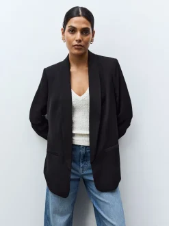 Zwart - Ruimvallend blazer met gerimpelde mouwen