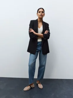Zwart - Ruimvallend blazer met gerimpelde mouwen