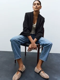 Zwart - Ruimvallend blazer met gerimpelde mouwen
