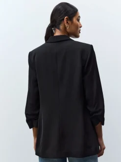 Zwart - Ruimvallend blazer met gerimpelde mouwen