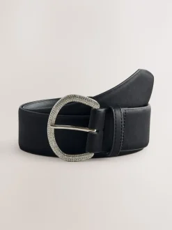 Zwart - Satin Belt with Diamante Buckle