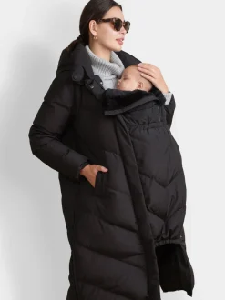 Zwart - Seraphine 3-In-1 Lange Chevron Puffer zwangerschapsjas