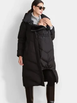 Zwart - Seraphine 3-In-1 Lange Chevron Puffer zwangerschapsjas