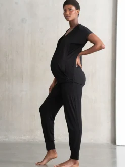 Zwart - Seraphine Maternity & Nursing Hospital Bag Pyjamas 2 Piece Set