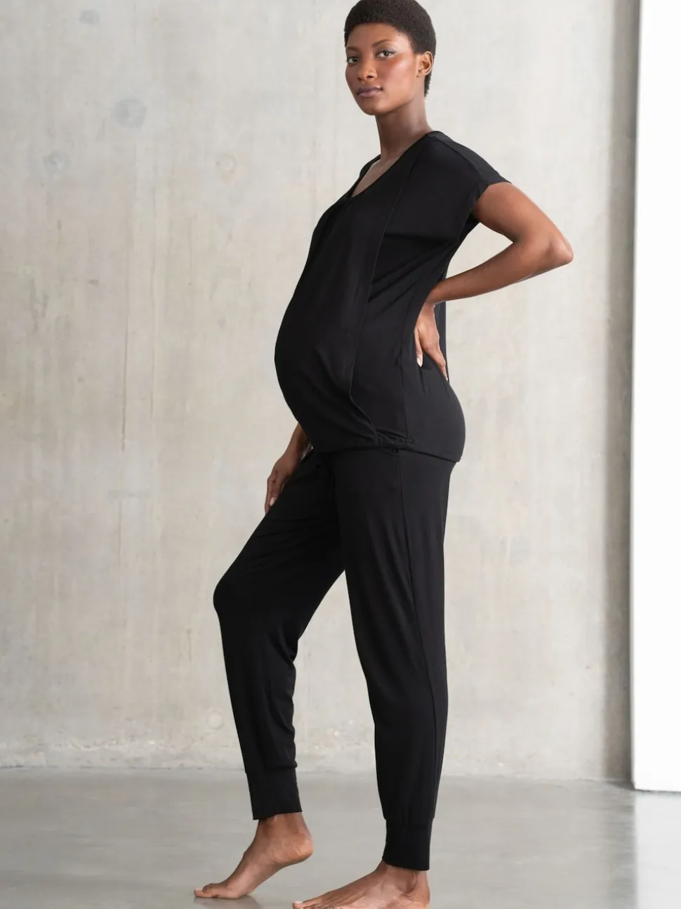 Zwart - Seraphine Maternity & Nursing Hospital Bag Pyjamas 2 Piece Set