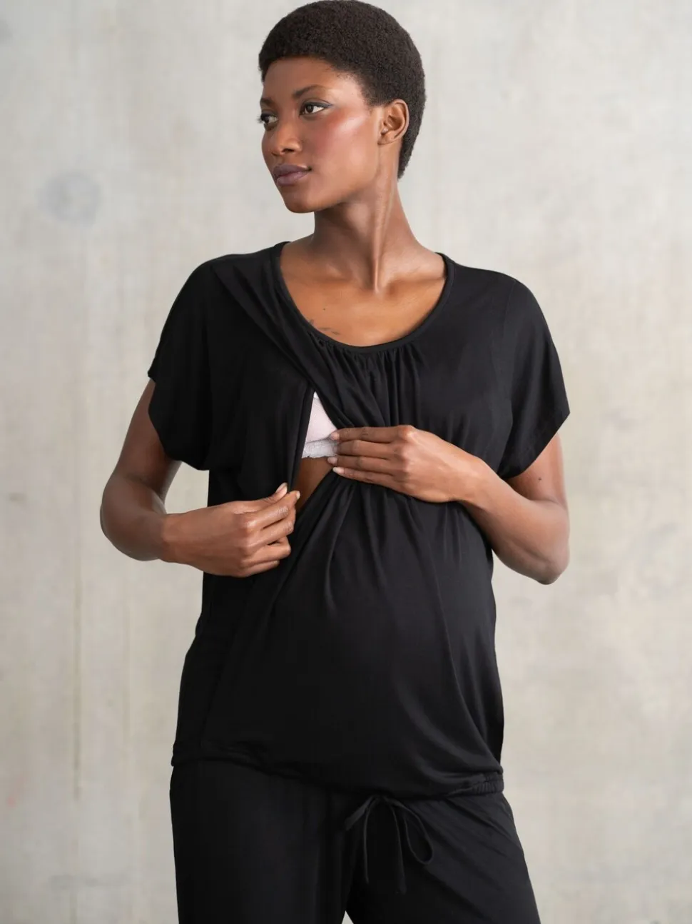 Zwart - Seraphine Maternity & Nursing Hospital Bag Pyjamas 2 Piece Set