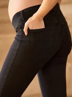 Zwart - Seraphine Premium Slim-Fit Zwangerschapsjeans van Biologisch Katoen Onder de Buik
