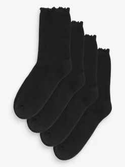 Zwart - Set van 4 paar enkelsokken met verzachte zool en ruches bovenaan