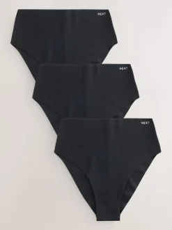 Zwart - Set van 3 slips van katoenmix zonder VPL