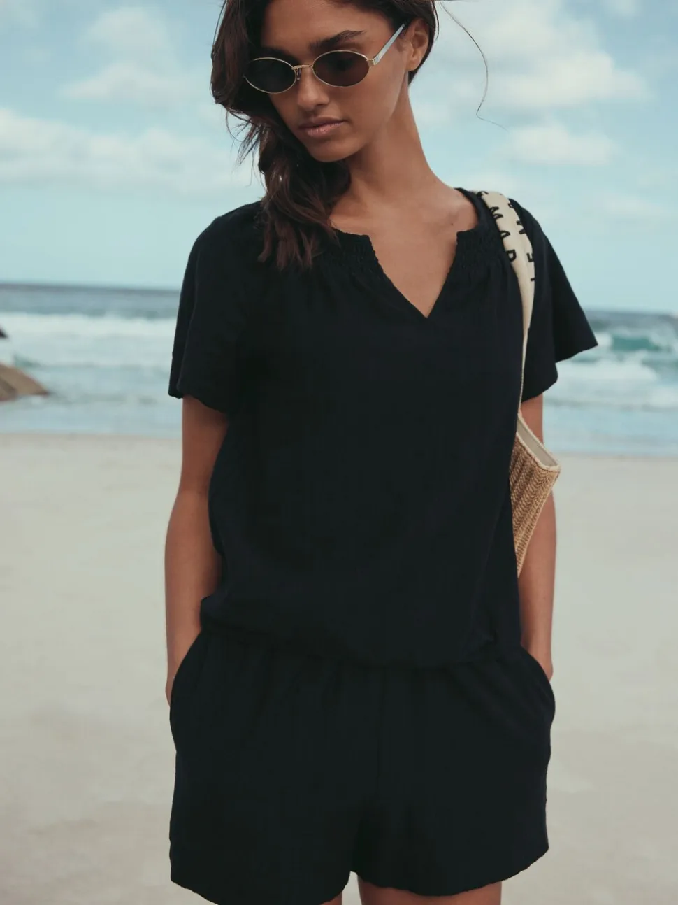 Zwart - Shirred Jersey Shorts
