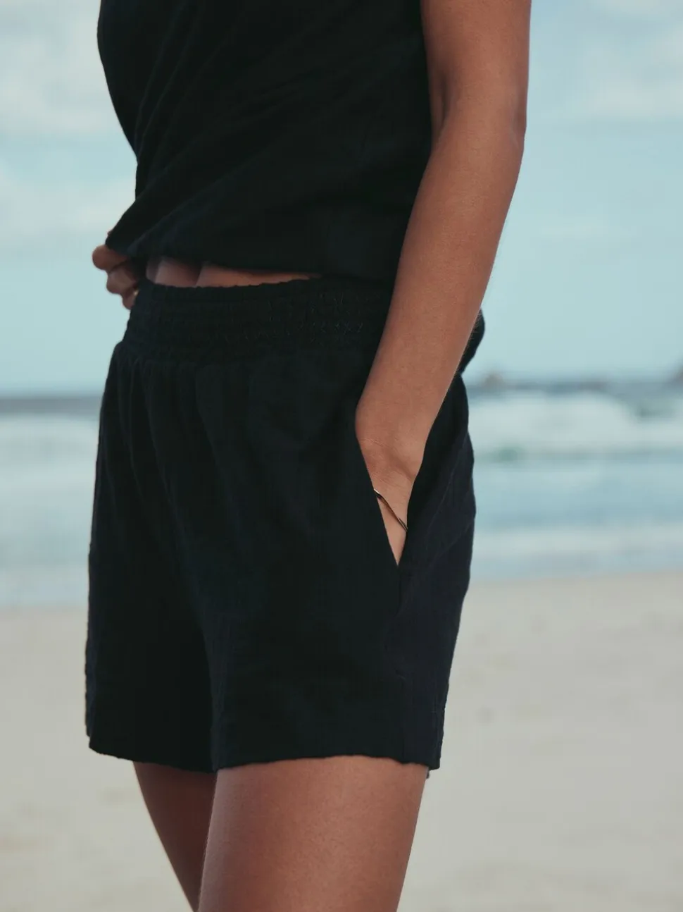 Zwart - Shirred Jersey Shorts