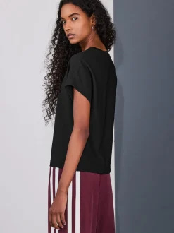 Zwart - Short Sleeve Keyhole Crew Neck Top