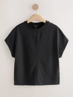 Zwart - Short Sleeve Keyhole Crew Neck Top