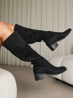 Zwart - Simmi London Xander Knee High Heeled Stretch Boots