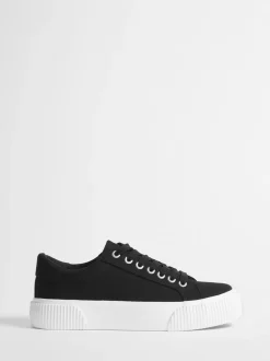 Zwart - Simply Be Canvas Chunky Ribbed Sole Trainers