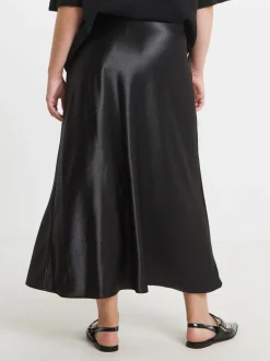 Zwart - Simply Be satijnen maxi-rok