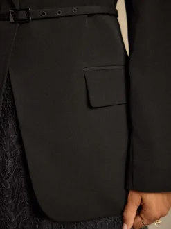 Zwart - Single Breasted Skinny Belt Blazer
