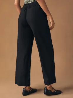 Zwart - Smart Front Linen Blend Wide Leg Trousers
