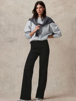 Zwart - Smoothing Ponte Jersey Broek met Wijde Pijpen