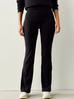 Zwart - Soft Touch Rib Ruched Flare Leggings