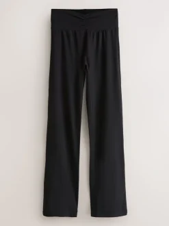 Zwart - Soft Touch Rib Ruched Flare Leggings
