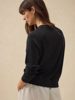 Zwart - Soft Touch V-hals Katoenrijk Vest met Knopen