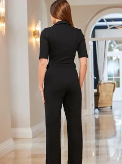 Zwart - Sosandar jumpsuit met rits en wijde pijpen