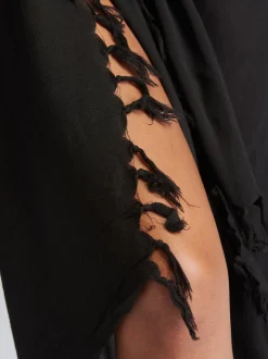 Zwart - South Beach - Gekreukte viscose sarong-tuniek met franje