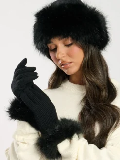 Zwart - South Beach Faux Fur Hat And Glove Set