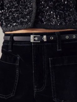 Zwart - Sparkle Buckle Satin Skinny Belt