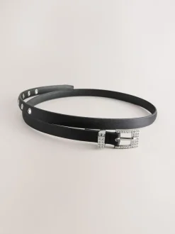 Zwart - Sparkle Buckle Satin Skinny Belt