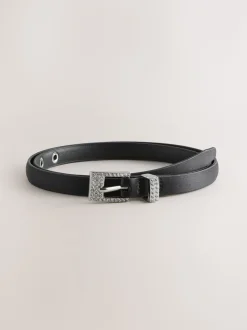 Zwart - Sparkle Buckle Satin Skinny Belt