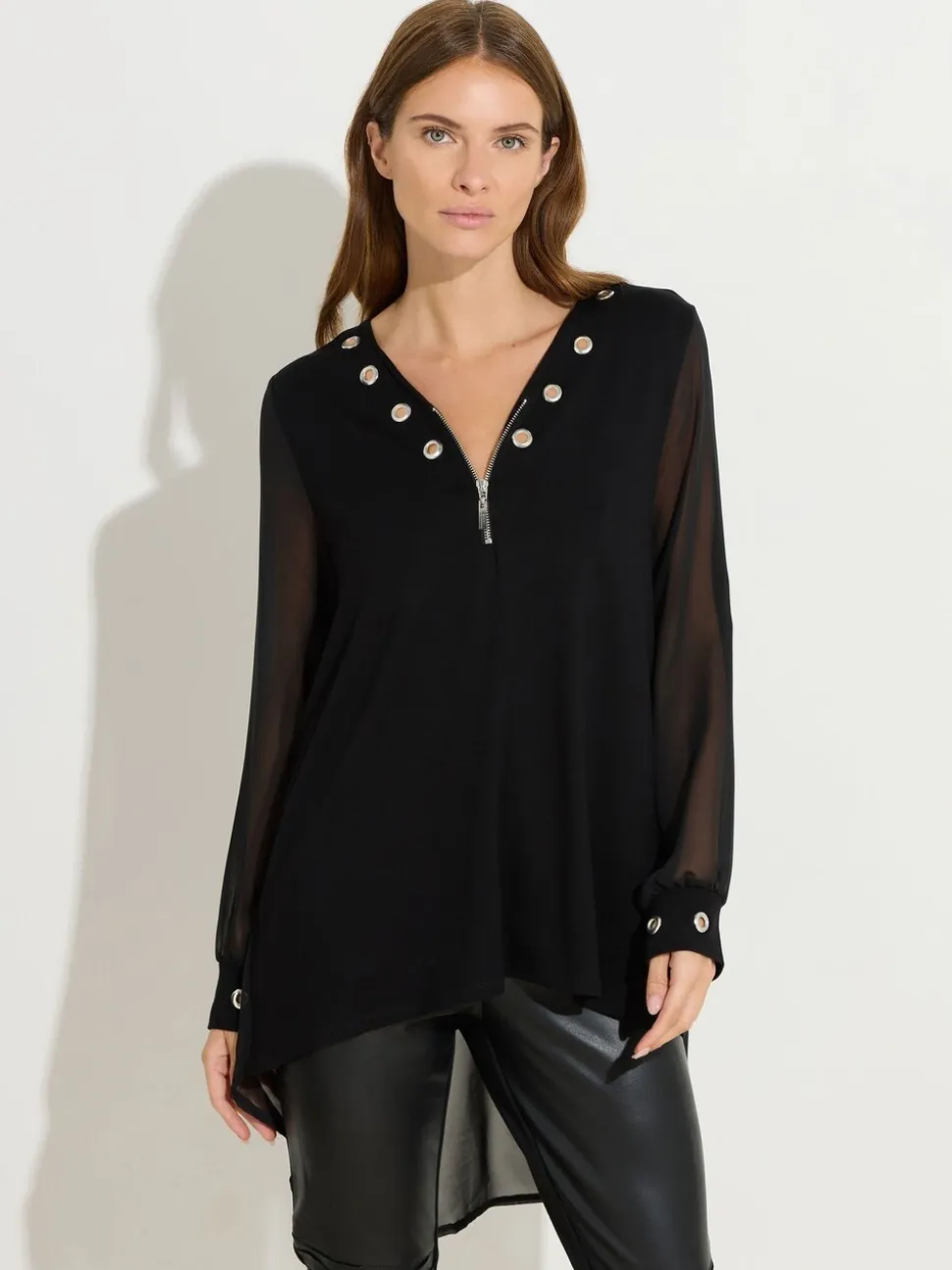 Zwart - Star by Julien MacDonald Zip Detail Eyelet Top