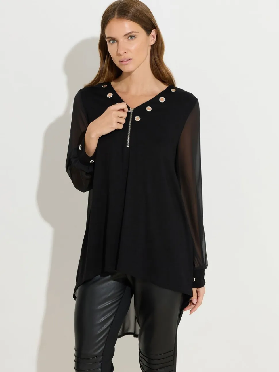 Zwart - Star by Julien MacDonald Zip Detail Eyelet Top