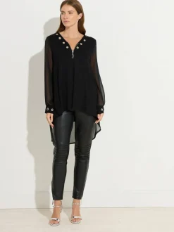 Zwart - Star by Julien MacDonald Zip Detail Eyelet Top