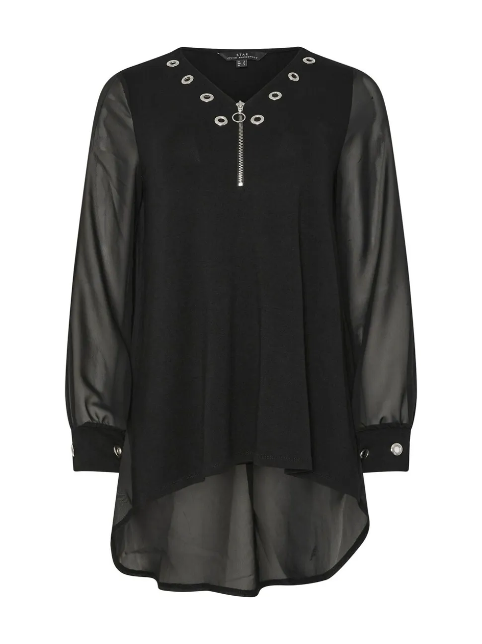 Zwart - Star by Julien MacDonald Zip Detail Eyelet Top