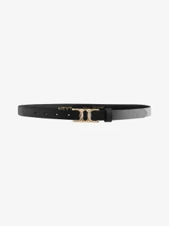 Zwart - Statement, smalle leren riem met gesp