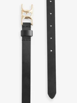 Zwart - Statement, smalle leren riem met gesp