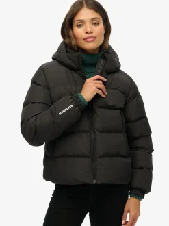 Zwart - Superdry - Gewatteerd sportjack met capuchon