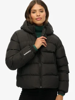 Zwart - Superdry - Gewatteerd sportjack met capuchon